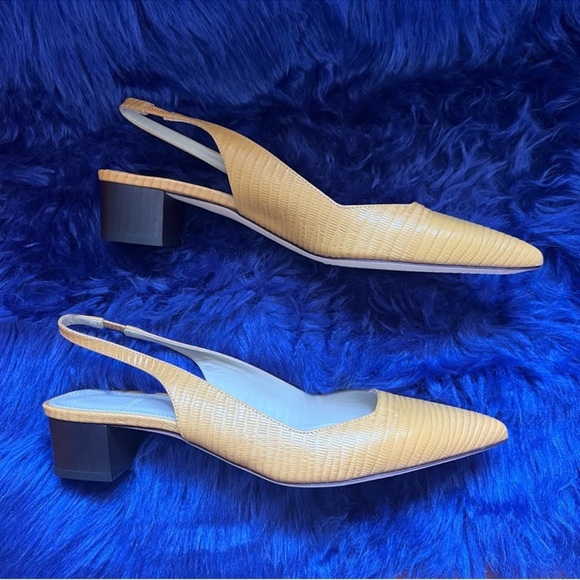 New! THEORY “City” Slingback Block Heel Pumps in Lizzard Embossed Leather - Picture 9 of 12